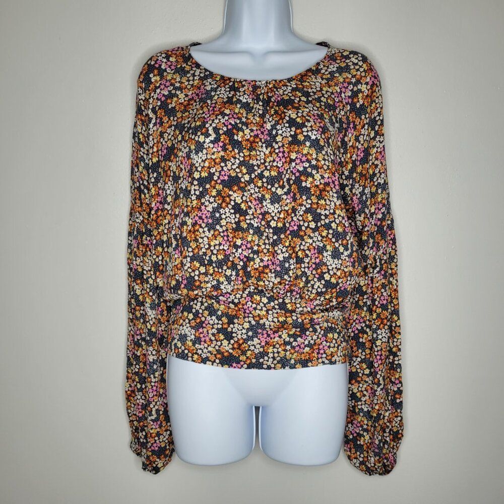 Gimmicks ditsy floral lantern sleeve 70s vibe mod bright top size large